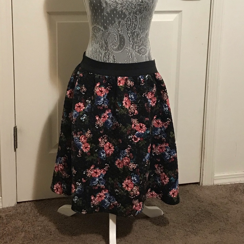 Long black floral skirt